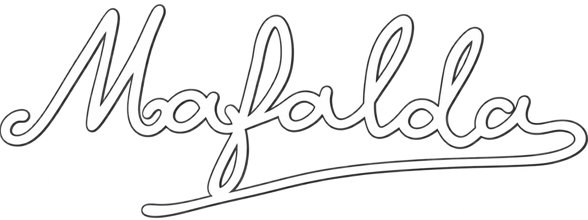 logotipo caligráfico mafalda en blanco